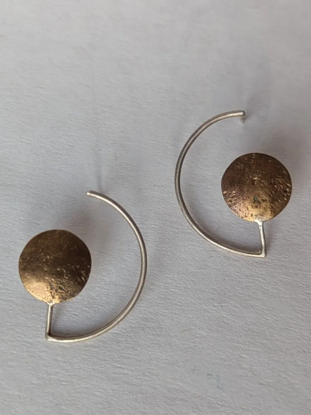 Artisan Hand Made Sterling Silver and Brass Abstract Post Earrings